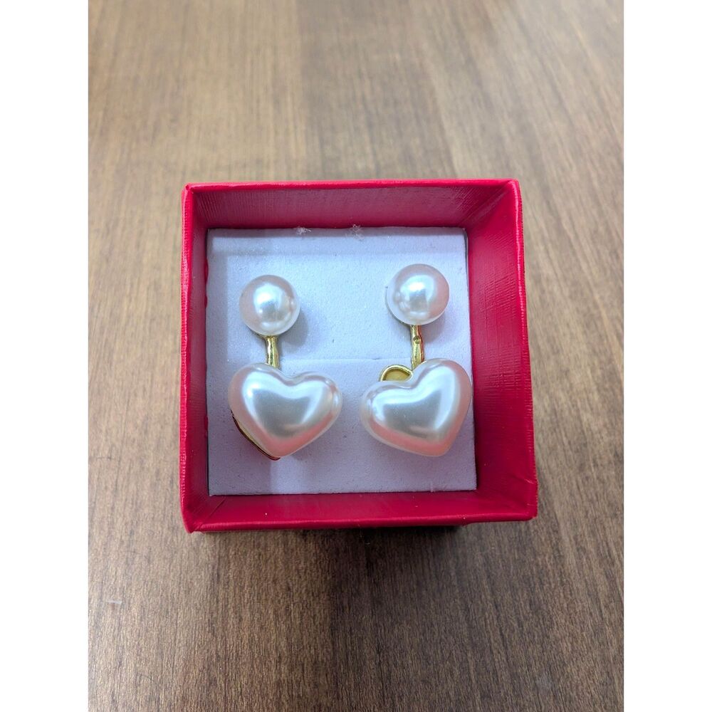 Gold Heart Pearl Drop Earrings